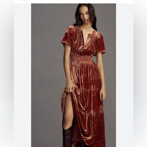 Anthropologie Honey The Somerset Maxi Dress‎ Velvet Tiered with Pockets SMALL